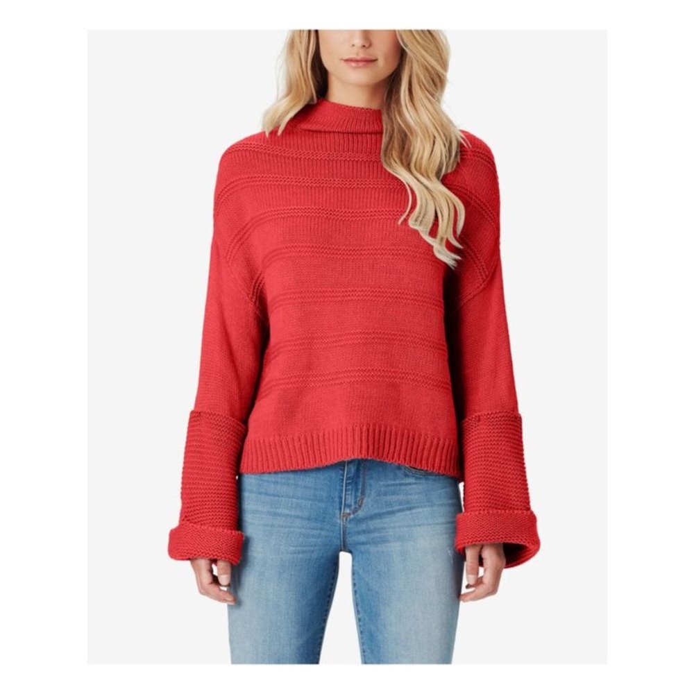 JESSICA SIMPSON Womens Red Connie Ribbed Cuffed Long Sleeve Sweater